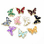 Rack Plating Alloy Enamel Pendants, Cadmium Free & Lead Free, Light Gold, Butterfly, Mixed Color, 19x23.5x4mm, Hole: 1.6mm