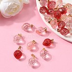 30Pcs 3 Colors Two Tone Transparent Spray Painted Glass Pendants, with Golden Plated Iron Bails and Gold Foil, Strawberry, Mixed Color, 17~18x11~12x10mm, Hole: 6x2mm, 10pcs/color(GLAA-FP0001-27)