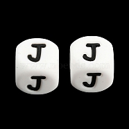 20Pcs White Cube Letter Silicone Beads 12x12x12mm Square Dice Alphabet Beads with 2mm Hole Spacer Loose Letter Beads for Bracelet Necklace Jewelry Making, Letter.J, 12mm, Hole: 2mm(JX432J)