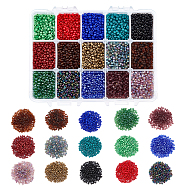 300g 15 Colors Glass Seed Beads, Mixed Style, Small Craft Beads for DIY Jewelry Making, Round, Mixed Color, 3mm, Hole: 1mm, 20g/color(SEED-NB0001-30)