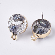 Druzy Resin Stud Earring Loops, with Steel Pins and Edge Light Gold Plated Iron Loops, Flat Round, Dark Gray, 18x13.5mm, Hole: 1.8mm, Pin: 0.6mm(RESI-S383-028A)