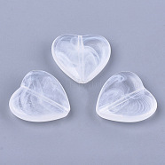 Acrylic Beads, Imitation Gemstone, Heart, Clear & White, 22x23x6.5mm, Hole: 1.5mm, about 230pcs/500g(OACR-T006-111)