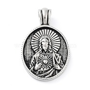 304 Stainless Steel Pendants, Oval with Saint Charm, Antique Silver, 42x26x4.7mm, Hole: 5x5.2mm(STAS-R225-04AS)