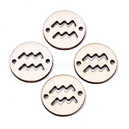 Unfinished Natural Poplar Wood Links Connectors, Laser Cut, Flat Round with Constellation, Aquarius, 29.5x2.5mm, Hole: 2.5mm(WOOD-S045-139B-10)