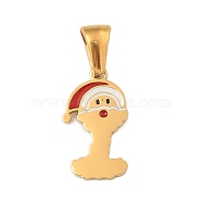 Christmas Theme 304 Stainless Steel Pendants, with Enamel, Golden, Santa Claus Letter Charm, Letter I, 16.5x9x1.5mm, Hole: 6x3mm(STAS-R007-01I-G)