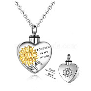 Alloy Heart with Sunflower Urn Ashes Pendant Necklace, Word Forever In My Heart Memorial Jewelry for Men Women, Platinum, 24.41 inch(62cm)(BOTT-PW0002-015P)