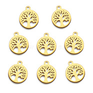 Vacuum Plating 304 Stainless Steel Charms, Laser Cut, Flat Round with Tree, Golden, 12x10x1mm, Hole: 1.2mm(STAS-Q243-LM121-2)