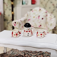 Christmas Snowman Mini Ceramic Tea Sets, including Teacup, Teapot, Miniature Ornaments, Micro Landscape Garden Dollhouse Accessories, Pretending Prop Decorations, White, 8~17x8~17mm, 3pcs/set(BOTT-PW0002-123)