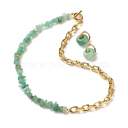 Natural Green Aventurine Chip Beads Jewelry Set, Gemstone Beaded Necklace and Drop Huggie Hoop Earrings for Women, Light Gold, 16.73 inch(42.5cm), 20mm, Pin: 1mm(SJEW-JS01223-07)