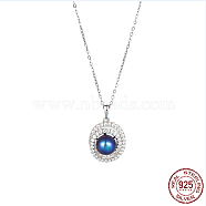 Natural Pearl Pendant Necklaces, Rhodium Plated 925 Sterling Silver Cable Chain Necklaces for Women, Platinum, No Size(LE0614-6)