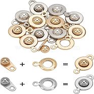 304 Stainless Steel Snap Clasps, Flat Round, Golden & Stainless Steel Color, 15x9x5mm, Hole: 1.5mm and 2mm, 2 colors, 6pcs/color, 12pcs/box(STAS-UN0014-16)