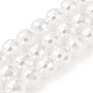 Electroplated Shell Pearl Beads Strands, Round, Faceted, White, 11~11.5mm, Hole: 1.2mm, about 37pcs/strand, 16 inch(40cm)(BSHE-C007-A01-02)