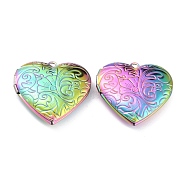 304 Stainless Steel Locket Pendants, Photo Frame Pendants for Necklaces, Heart with Flower, Rainbow, Mixed Color, 29x28.5x7mm, Hole: 2.1mm(X-STAS-O147-02A)