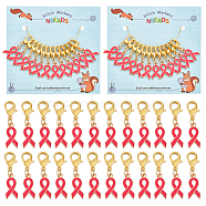 12Pcs Alloy Enamel Breast Cancer Awareness Ribbon Charm Locking Stitch Markers, Golden Tone Zinc Alloy Lobster Claw Clasp Locking Stitch Marker, Deep Pink, 3.3cm(HJEW-PH01685)