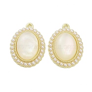 Rack Plating Alloy Resin Pendants, Oval Charms with ABS Imitation Pearl, Golden, 26.5x20x6mm, Hole: 2mm(FIND-Z054-06G)