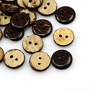Coconut Buttons, 2-Hole, Flat Round, Coconut Brown, 13x3mm, Hole: 2mm(COCO-I002-089)