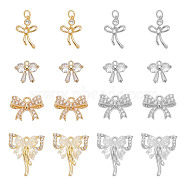 Alloy & Brass Cubic Zirconia Charms, Bowknot Charms, Platinum & Golden, 9.5~19x10~16x2.5~5mm, Hole: 1~2.5mm, 18pcs/box(ZIRC-AR0001-27)