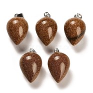 Synthetic Goldstone Pendants, with Platinum Plated Iron Snap on Bails, Teardrop, 24~25x15~16mm, Hole: 7x3.5mm(G-M424-02P-06)