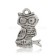 CCB Plastic Owl Pendants for Halloween, Antique Silver, 22x15x2.5mm, Hole: 2mm(CCB-J032-21AS)