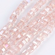 Electroplate Glass Beads Strands, AB Color Plated, Faceted, Cube, Pink, 2~2.5x2~2.5x2~2.5mm, Hole: 0.5mm, about 195~200pcs/strand, 16.9~17.5 inch(43~44.5cm)(EGLA-F121-AB-A01)