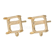 Rack Plating Brass Stud Earring Findings, Long-Lasting Plated, Lead Free & Cadmium Free, Square 4-Prong Earring Setting, Light Gold, 11x10.5mm, Hole: 1mm, Pin: 12x1mm(KK-NH0001-14KCG)