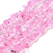 Spray Painted Transparent Glass Beads Strands, Imitation Gemstone, Chip, Hot Pink, 1~7x4~14x3~7.5mm, Hole: 0.4mm, 31.50''~31.69''(80~80.5cm)(GLAA-P060-01A-09)