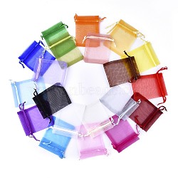 Organza Bags, Rectangle, Mixed Color, Size: about 7cm wide, 9cm long(OP011Y)