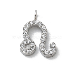 304 Stainless Steel Micro Pave Cubic Zirconia Charms, Constellation, Leo, 13x10x2mm, Hole: 1.8mm(STAS-Z107-09P-09)