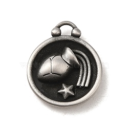 304 Stainless Steel Pendants, Flat Round with Constellations Charm, Antique Silver, Aquarius, 20.5x17x3mm, Hole: 2.5x2mm(STAS-L022-306AS-11)