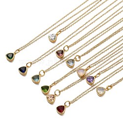 Triangle Cubic Zirconia Pendant Necklaces, Ion Plating(IP) 304 Stainless Steel Cable Chain Necklace for Women, Golden, Mixed Color, 17.91 inch(45.5cm)(NJEW-F303-01G)
