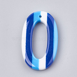 Resin Pendants, Oval with Stripe Pattern, Blue, 33x19.5x4mm, Hole: 1mm(X-CRES-T008-33A)