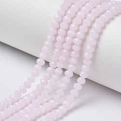 Glass Beads Strands, Imitation Jade, Faceted, Rondelle, Pink, 6x5mm, Hole: 1mm, about 87~90pcs/strand, 17~17.5 inch(42.5~43.75cm)(X-EGLA-A034-J6mm-D02)