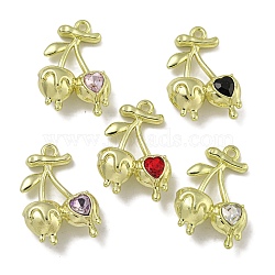 Rack Plating Alloy Rhinestone Pendants, Lead Free & Cadmium Free & Nickel Free, Cherry & Heart, Mixed Color, Golden, 23x16x7.5mm, Hole: 1.6mm(PALLOY-F312-19G)