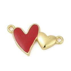 Brass Enamel Connector Charms, Heart, Cadmium Free & Lead Free, Long-Lasting Plated, Rack Plating, Real 18K Gold Plated, 10.5x17x2mm, Hole: 1mm(KK-G526-05G)