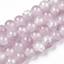 Crackle Baking Painted Imitation Jade Glass Beads Strands, Two Tone, Round, Plum, 8mm, Hole: 1.5mm, about 104~108pcs/strand, 29.72 inch~30.91 inch(75.5~78.5cm)(DGLA-T003-8mm-04)