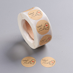 DIY Scrapbook, Decorative Adhesive Tapes, Flat Round with Word Baked with Love, BurlyWood, 25mm, about 500pcs/roll(DIY-L028-A09)