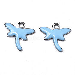 201 Stainless Steel Enamel Charms, Dragonfly, Stainless Steel Color, Light Sky Blue, 11.5x12x1.5mm, Hole: 1.2mm(STAS-N088-19G)