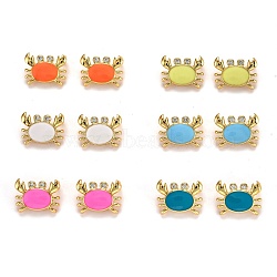 Real 18K Gold Plated Brass Micro Pave Clear Cubic Zirconia Charms, with Enamel, Long-Lasting Plated, Crab, Mixed Color, 11x15x6mm, Hole: 3x5mm(ZIRC-L100-020-G)