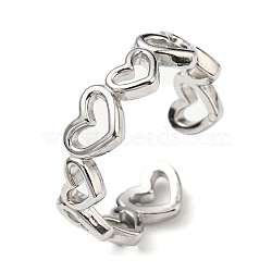 Non-Tarnish 304 Stainless Steel Cuff Rings, Open Rings, Hollow Heart Ring for Women, Stainless Steel Color, 5.8mm, Inner Diameter: 17.5mm(RJEW-E076-01P)