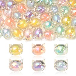 60Pcs 6 Colors UV Plating Rainbow Iridescent Acrylic Beads, Two Tone Bead in Bead, Cat, Mixed Color, 16x18.5x14.5mm, Hole: 3.5mm, 10pcs/color(OACR-CJ0001-36)