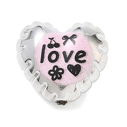 Printed Opaque Acrylic Beads, Heart with Word Love & Cherry, 19.5x21x11mm, Hole: 2.5mm(AC-CBA7C46-01B)