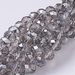 Electroplate Glass Beads Strands, Half Silver Plated, Faceted, Rondelle, Clear, 8x6mm, Hole: 1mm, about 68~70pcs/strand(X-GR8MMY-01S)