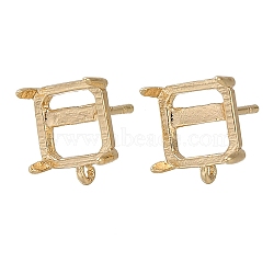 Rack Plating Brass Stud Earring Findings, Long-Lasting Plated, Lead Free & Cadmium Free, Square 4-Prong Earring Setting, Light Gold, 11x10.5mm, Hole: 1mm, Pin: 12x1mm(KK-NH0001-14KCG)