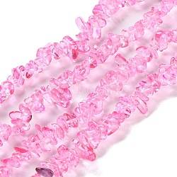 Transparent Glass Beads Strands, Chip, Hot Pink, 1~7x4~14x3~7.5mm, Hole: 0.4mm, 31.50''~31.69''(80~80.5cm)(GLAA-P060-01A-09)