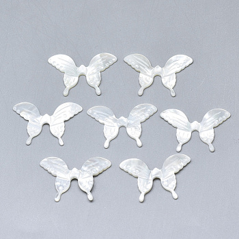 Natural White Shell Mother of Pearl Shell Beads, Butterfly, 20x29~30x2mm, Hole: 0.7mm