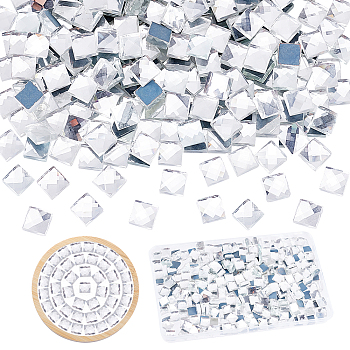 ELITE Square Glass Mosaic Tiles, Glass Cabochons, for Arts DIY Crafts, Clear, 9.5~10x9.5~10x4.5mm, 3bags