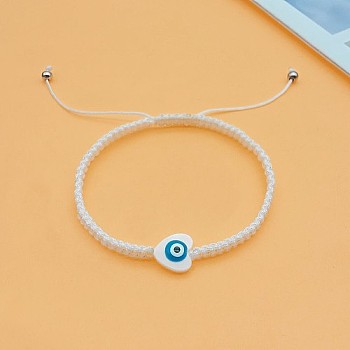 Heart Evil Eye Shell Bead Braided Bead Bracelets, Adjustable Polyester Cord Bracelets for Women, White, Heart: 3/8 inch(1cm)