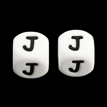 20Pcs White Cube Letter Silicone Beads 12x12x12mm Square Dice Alphabet Beads with 2mm Hole Spacer Loose Letter Beads for Bracelet Necklace Jewelry Making, Letter.J, 12mm, Hole: 2mm