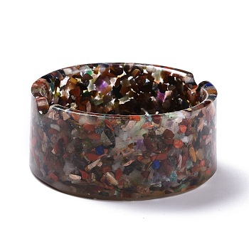 Resin with Natural Mixed Stone Chip Stones Ashtray, Home OFFice Tabletop Decoration, Flat Round, 77x33mm, Inner Diameter: 63.5mm