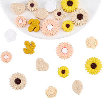 22Pcs 11 Colors Silicone Beads, Focal Beads, Mixed Shapes, Mixed Color, 19.5x7.5mm, Hole: 2mm